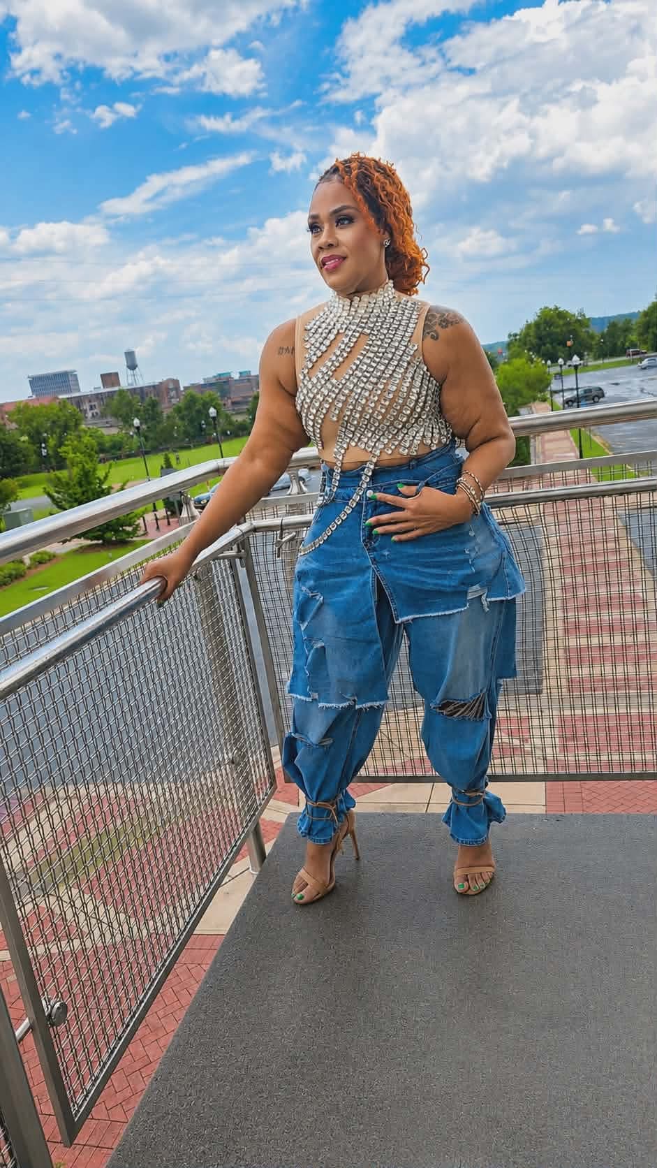 Double-Waisted Distressed Crop Jeans
