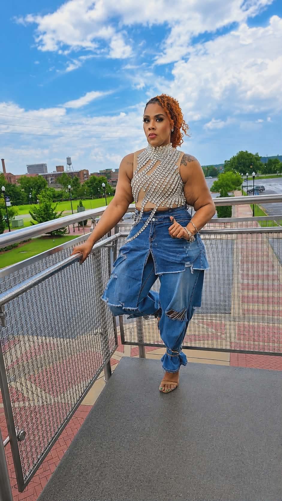 Double-Waisted Distressed Crop Jeans