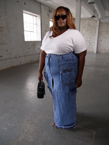 Baddie Denim Cargo Skirt