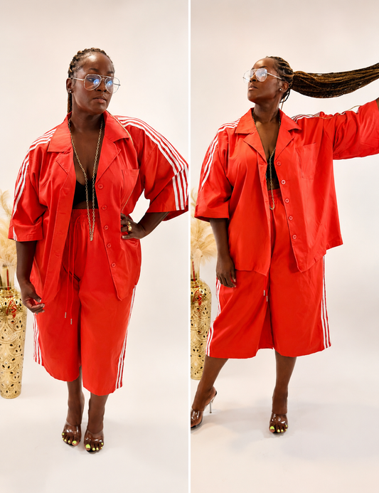 Red Stripe Two-Piece Set - Oversized