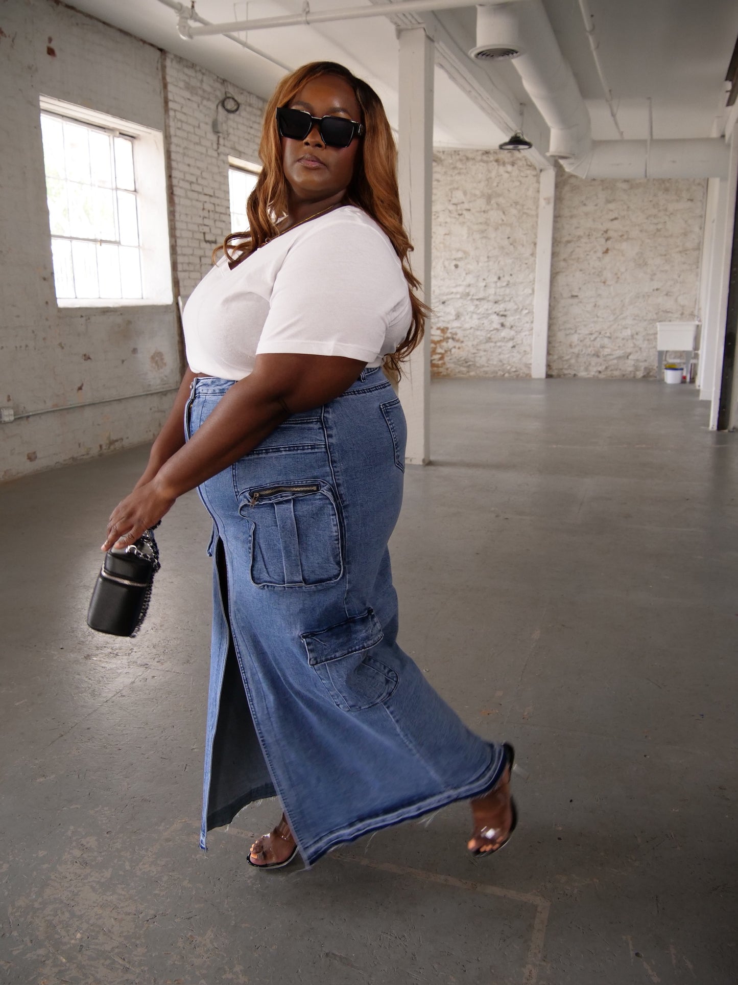 Baddie Denim Cargo Skirt