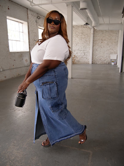 Baddie Denim Cargo Skirt